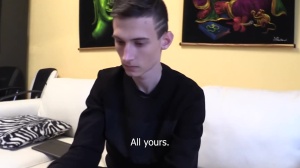 horny boy lies down and spread the booty open