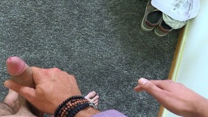 tasty lad with bushy legs getting overspread in fresh sperm